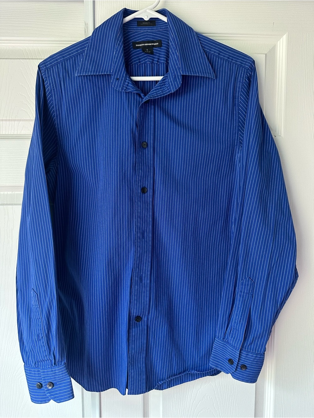 Express Men's Bright Blue Pinstripe Dress Shirt